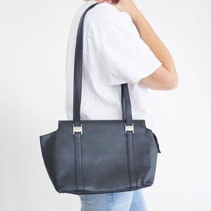 Salvatore Ferragamo Dark Navy Black Leather Shoulder Bag Purse